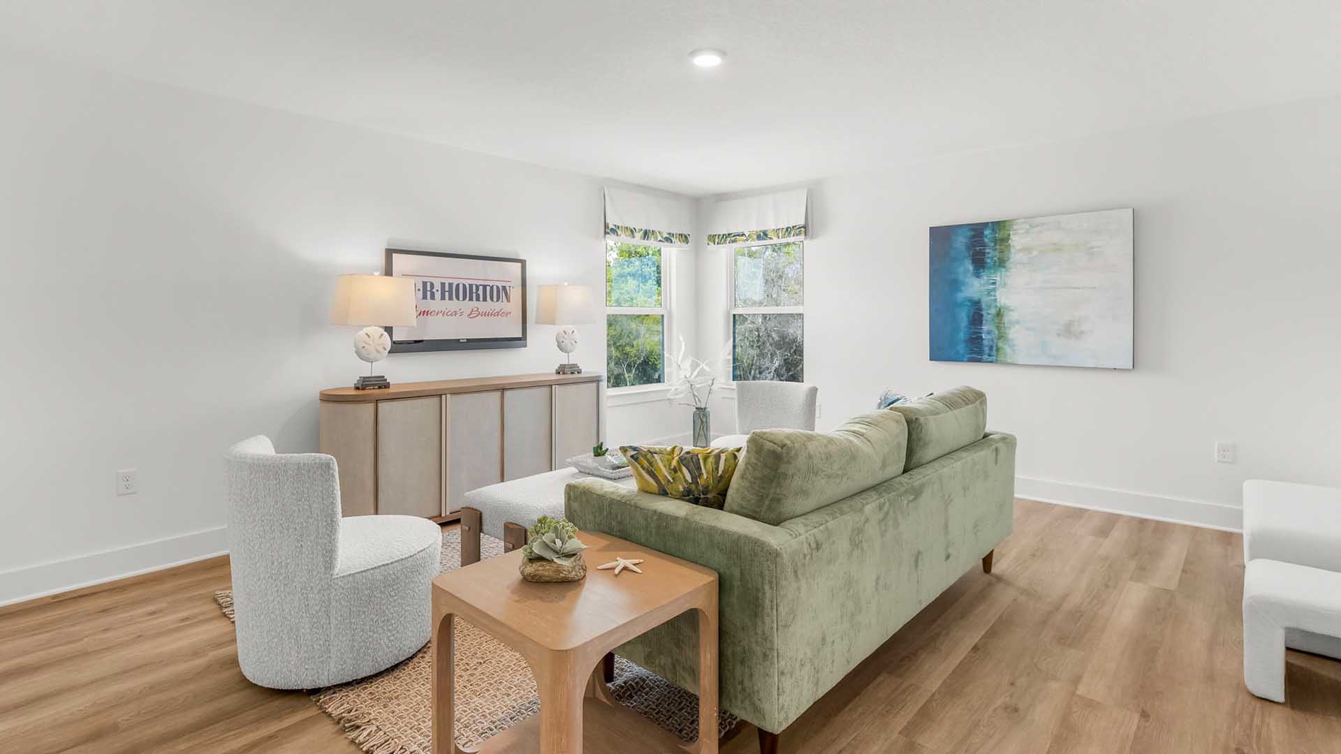 The second floor has an additional living area that could be used as a game room