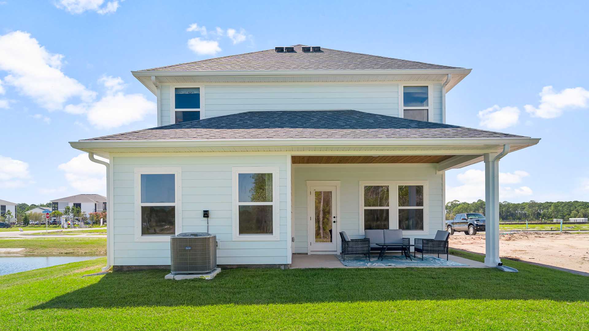 The back of the Alabaster has a covered patio