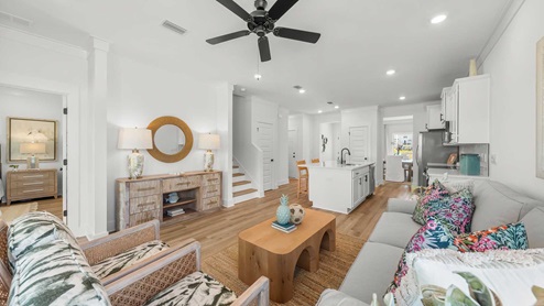 The open living area in the Alabaster allows for family and guests to interact comfortable