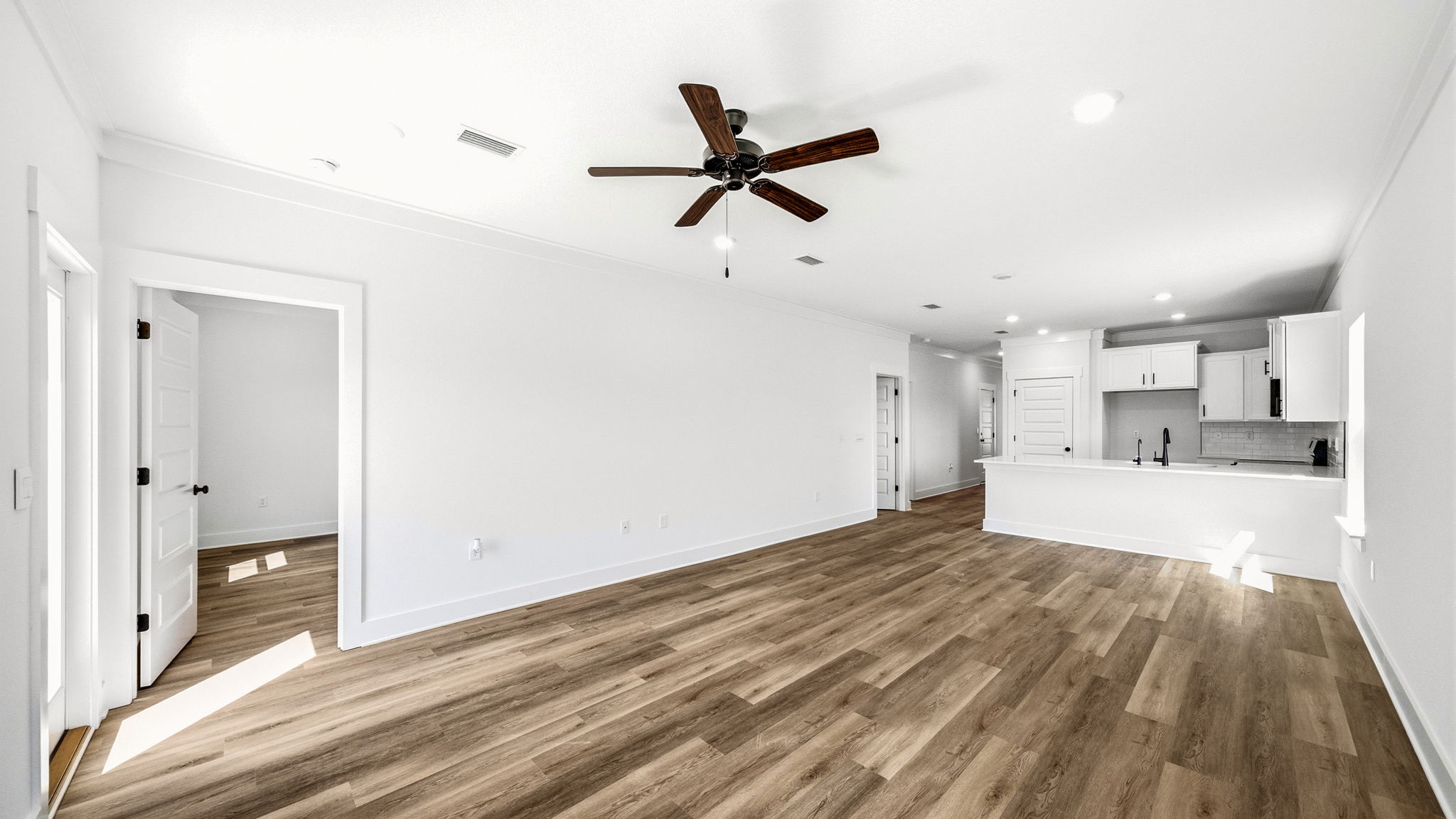 The primary bedroom is off the living area