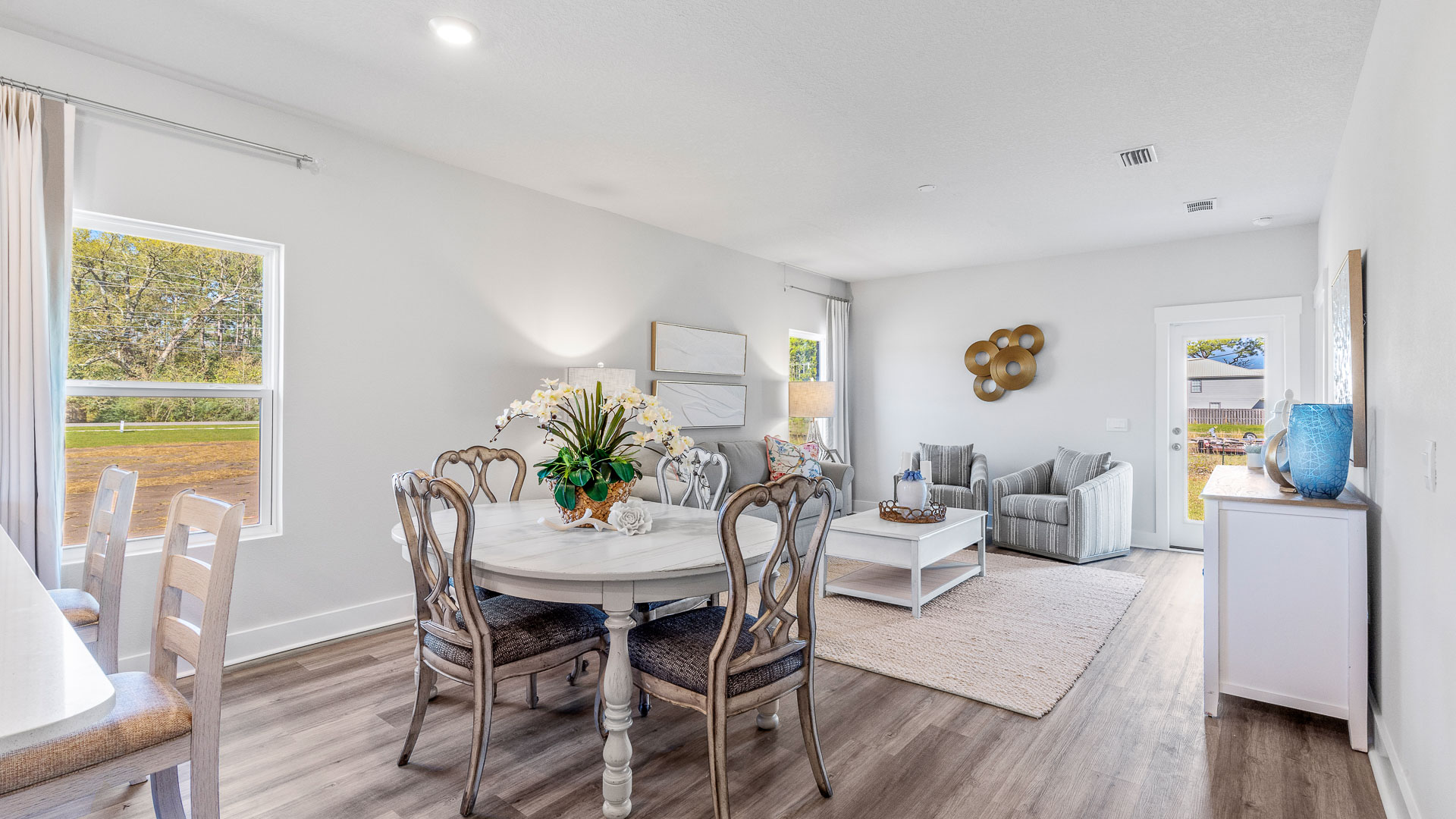 There is space for a dining area and the living area is at the back of the home.