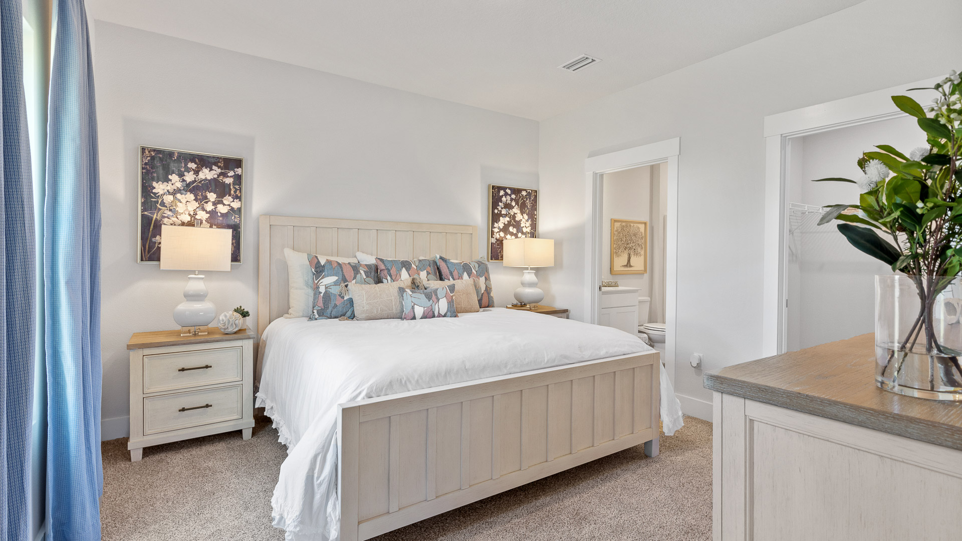 The primary bedroom is located off the living area