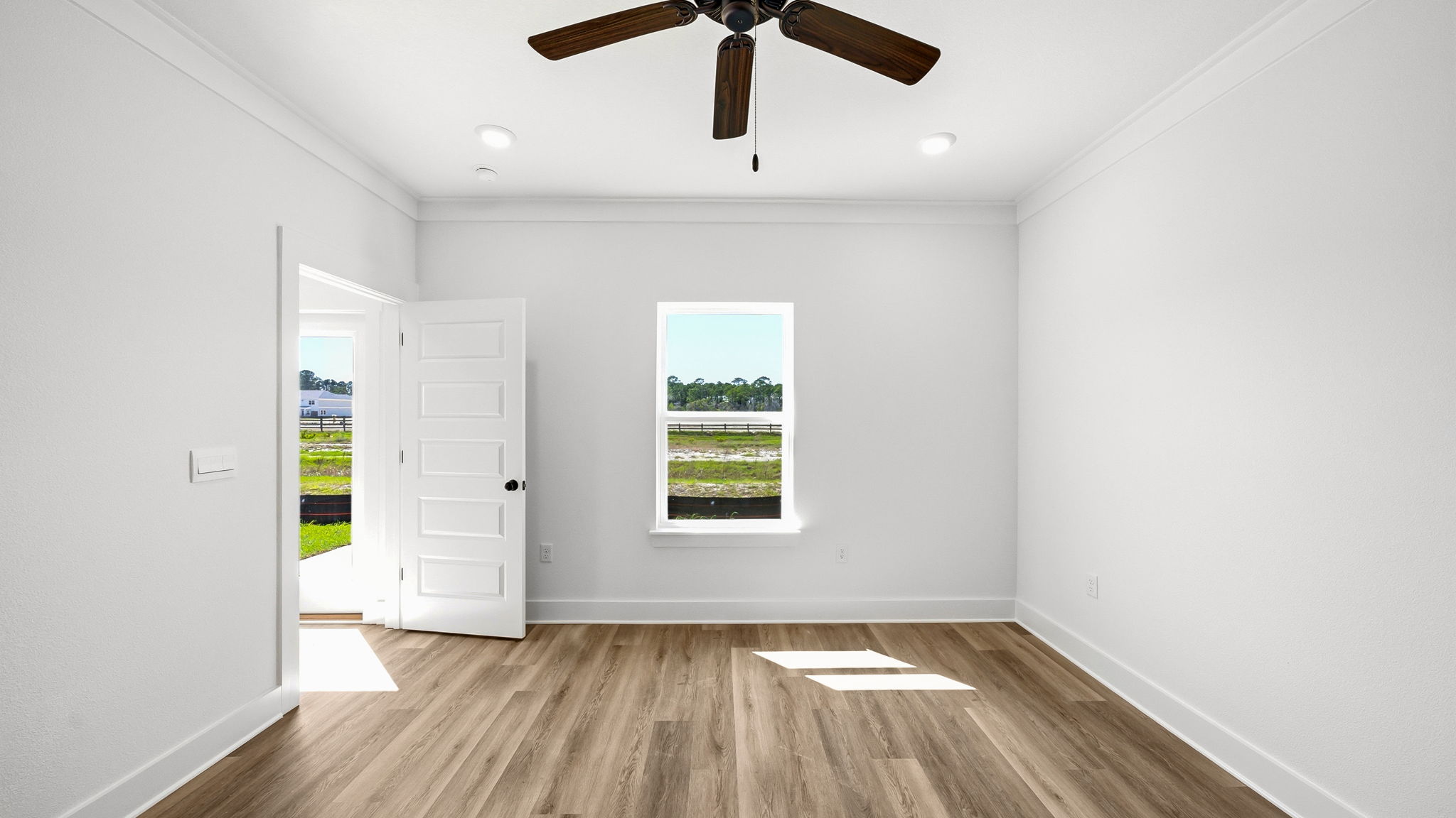 The primary bedroom is off the living area