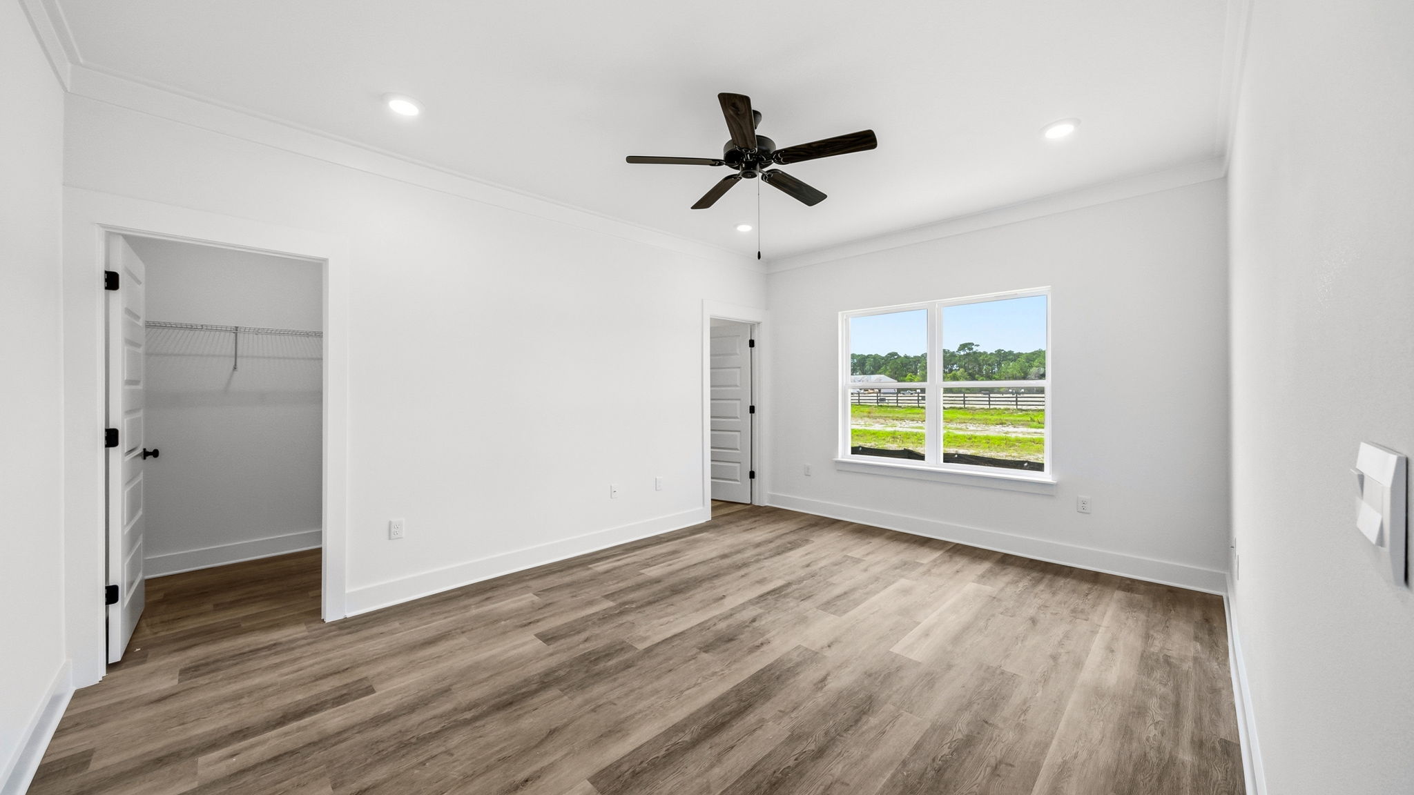 The primary bedroom is off the dining area