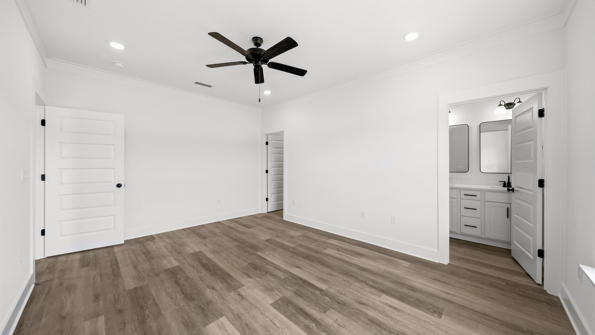 The primary bedroom has a spacious closet