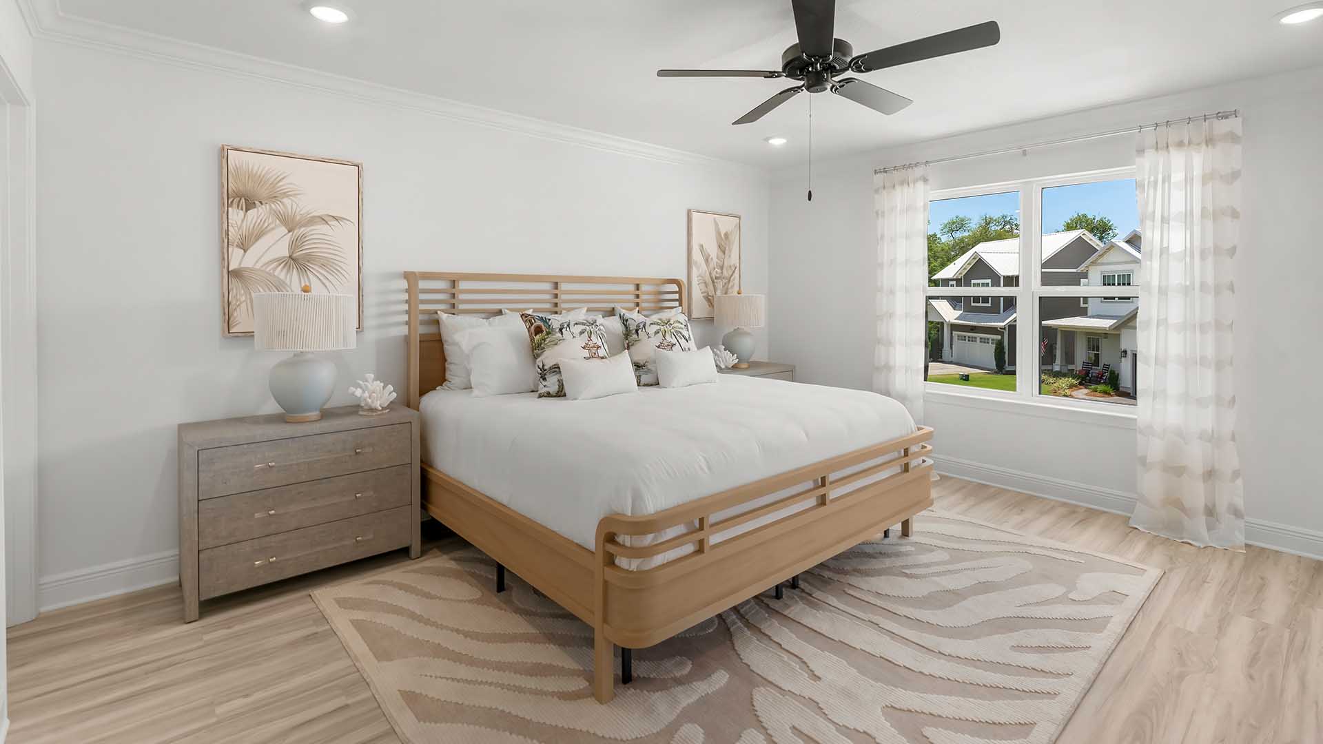 The primary bedroom is on the second level and has EVP flooring