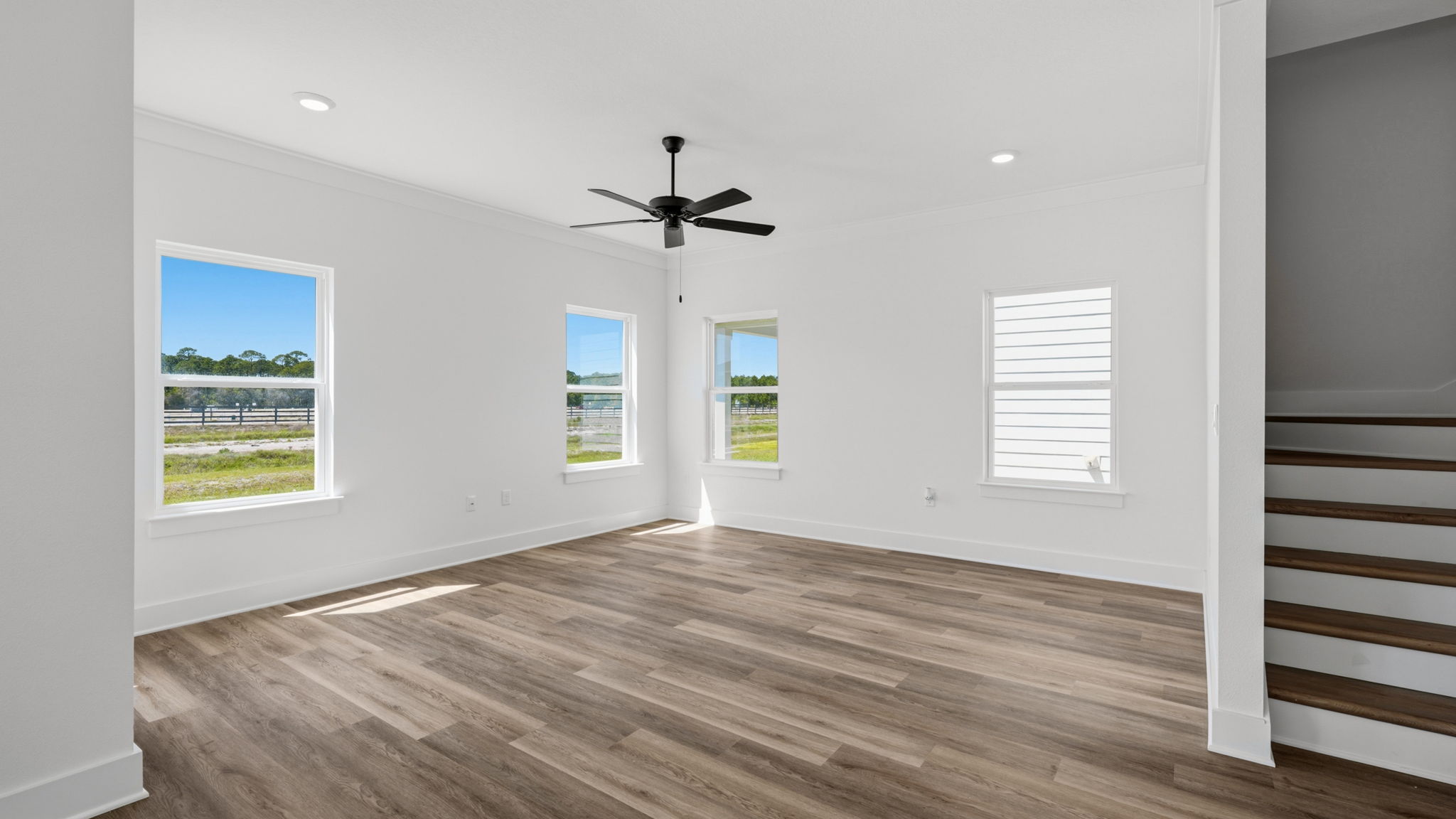 The living and dining areas have a seamless transition