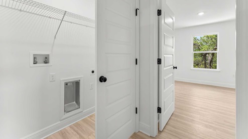 The laundry area is located on the second level