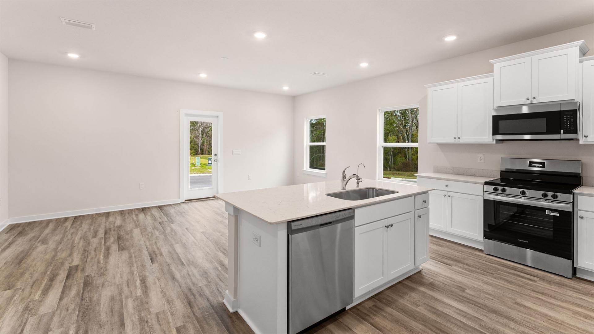 The kitchen has a center island