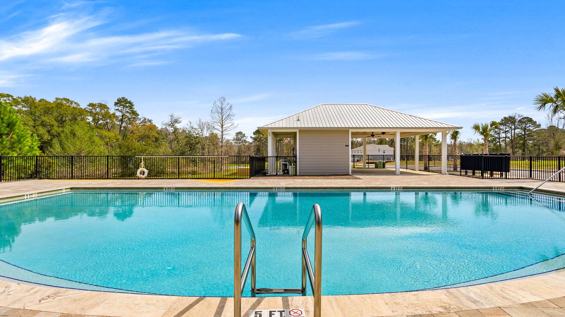 The pool has a deck with space for lounge chairs