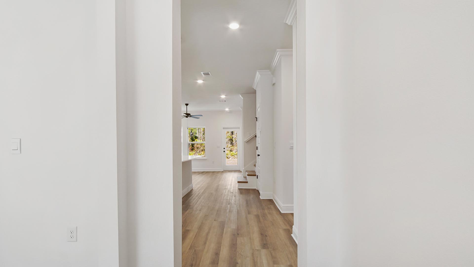 The entry hall of the Alabaster leading to the open living area