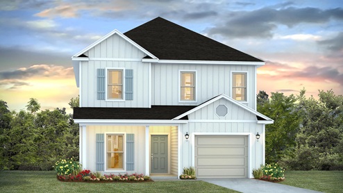 The Alabaster features a covered front porch and entry way
