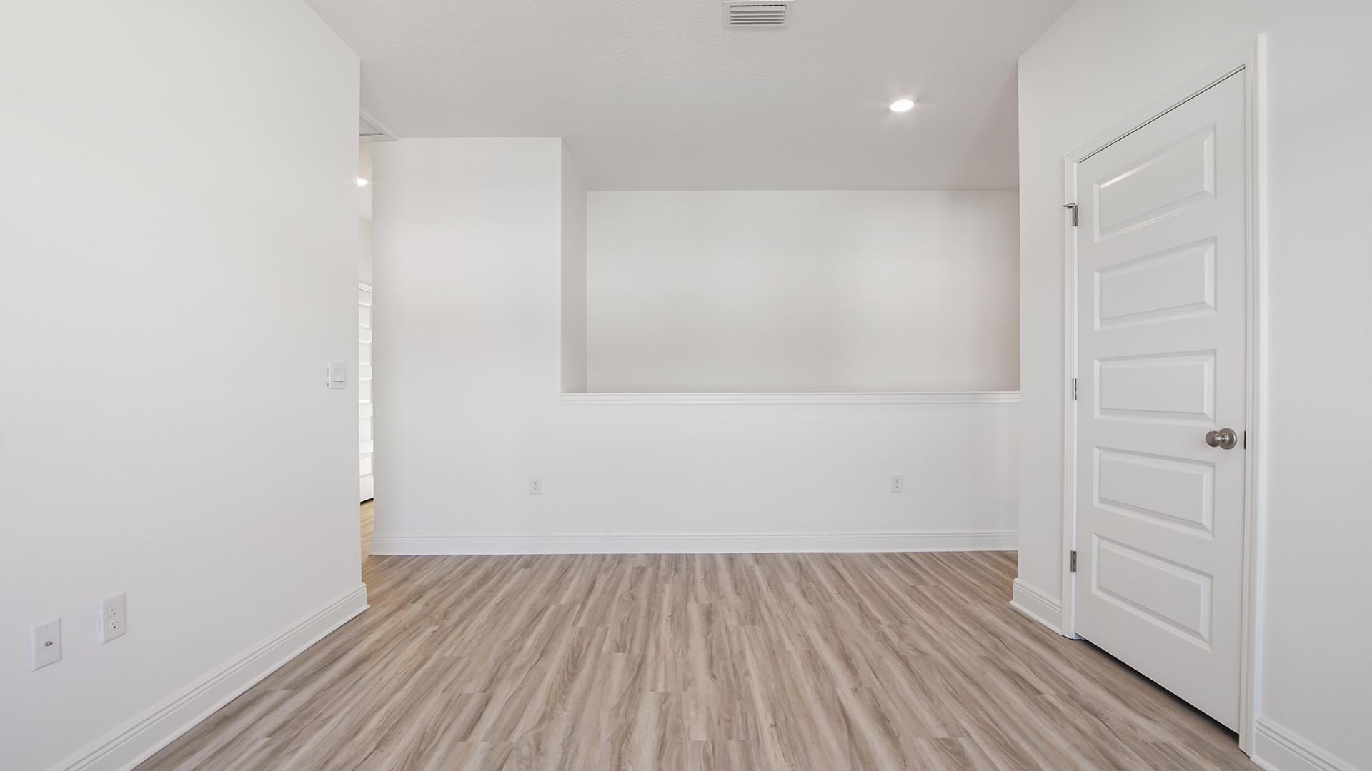 Additional living space on the second level has a closet for storage