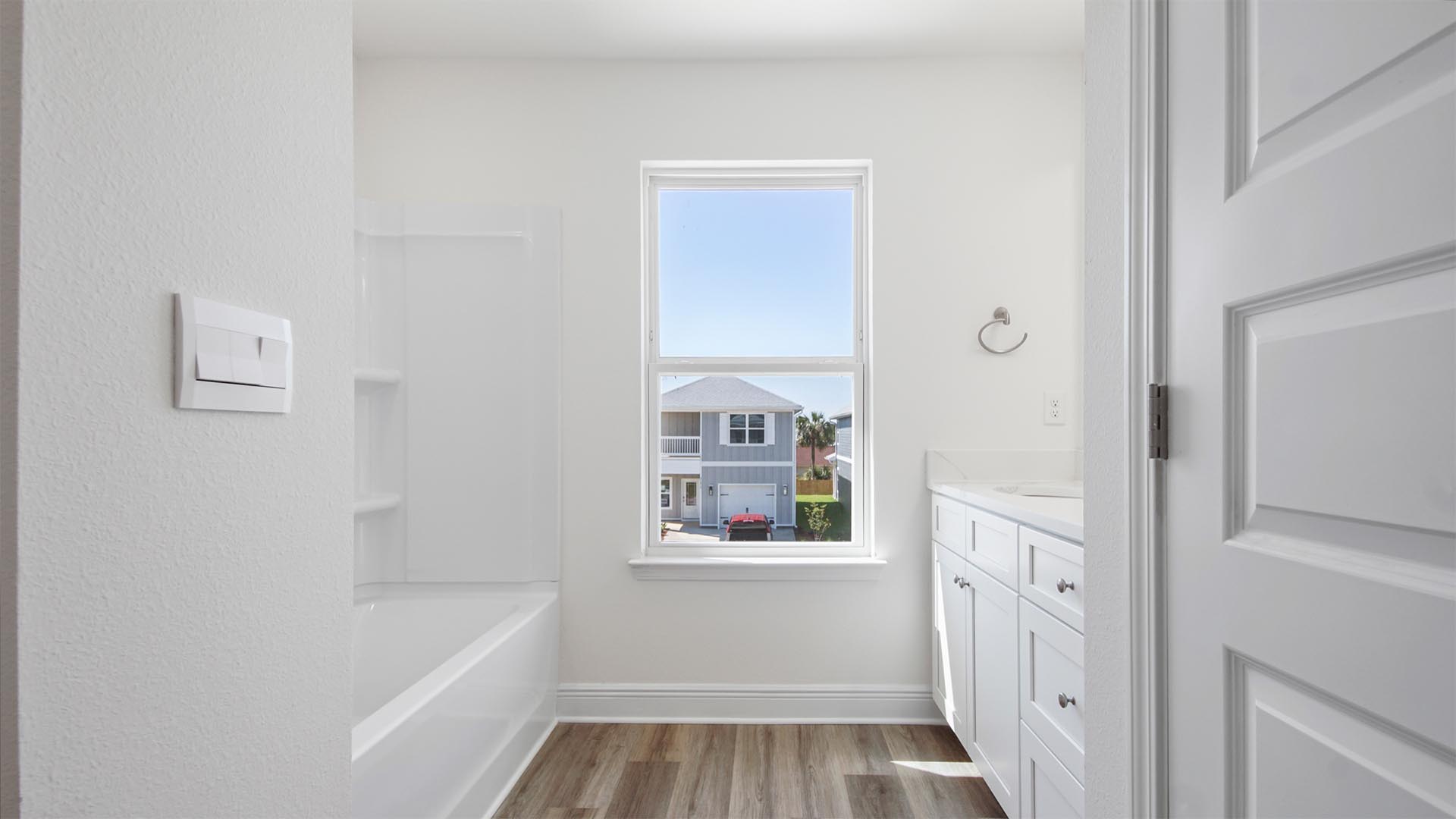 The shared bathroom has a separate water closet for privacy