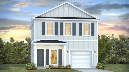 The Norfolk is a two story three bedroom 2.5 bathroom home with covered entry