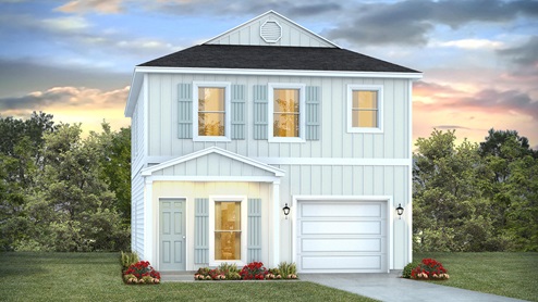 The Norfolk features two stories and three bedrooms and two and a half bathrooms