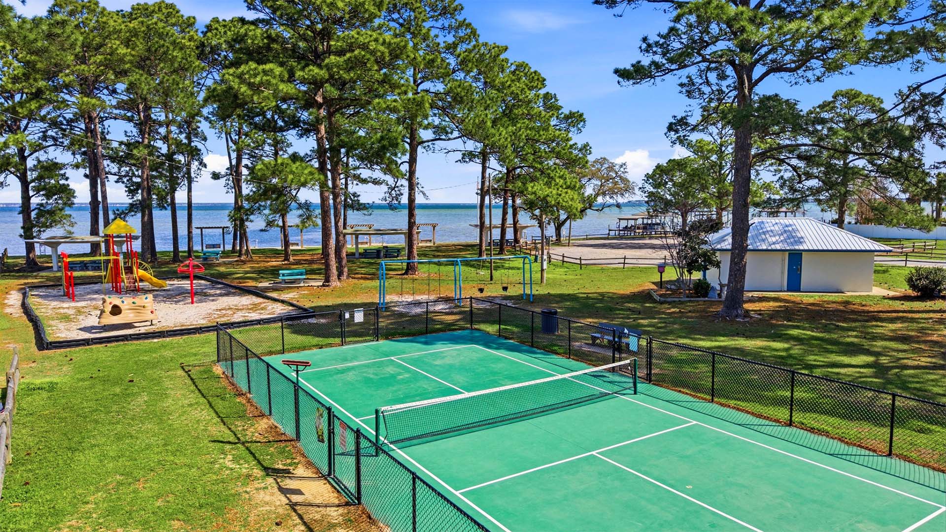 Outdoor recreation facilities and nearby Legion Park