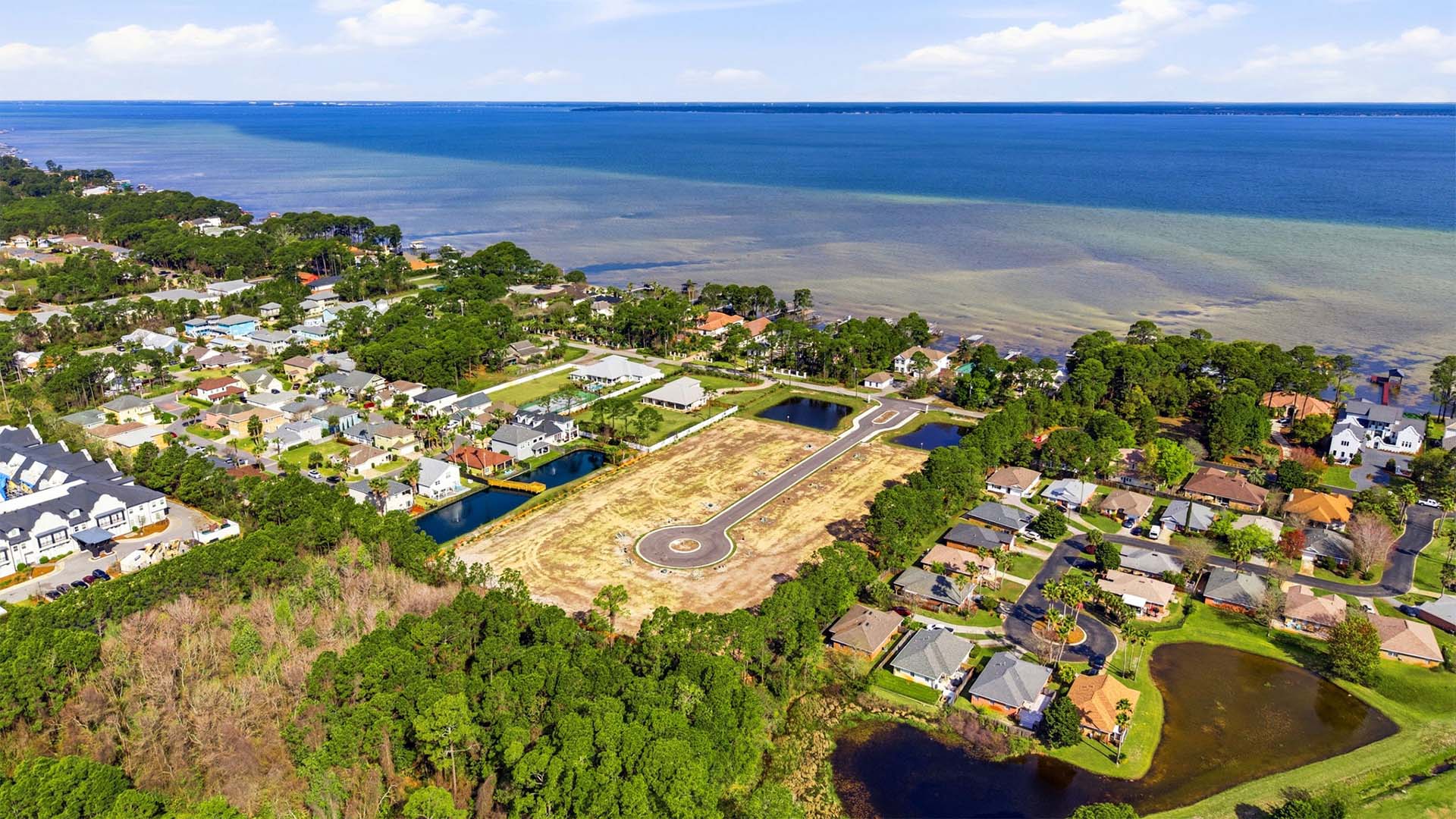 Aerial view showing the proximity to water