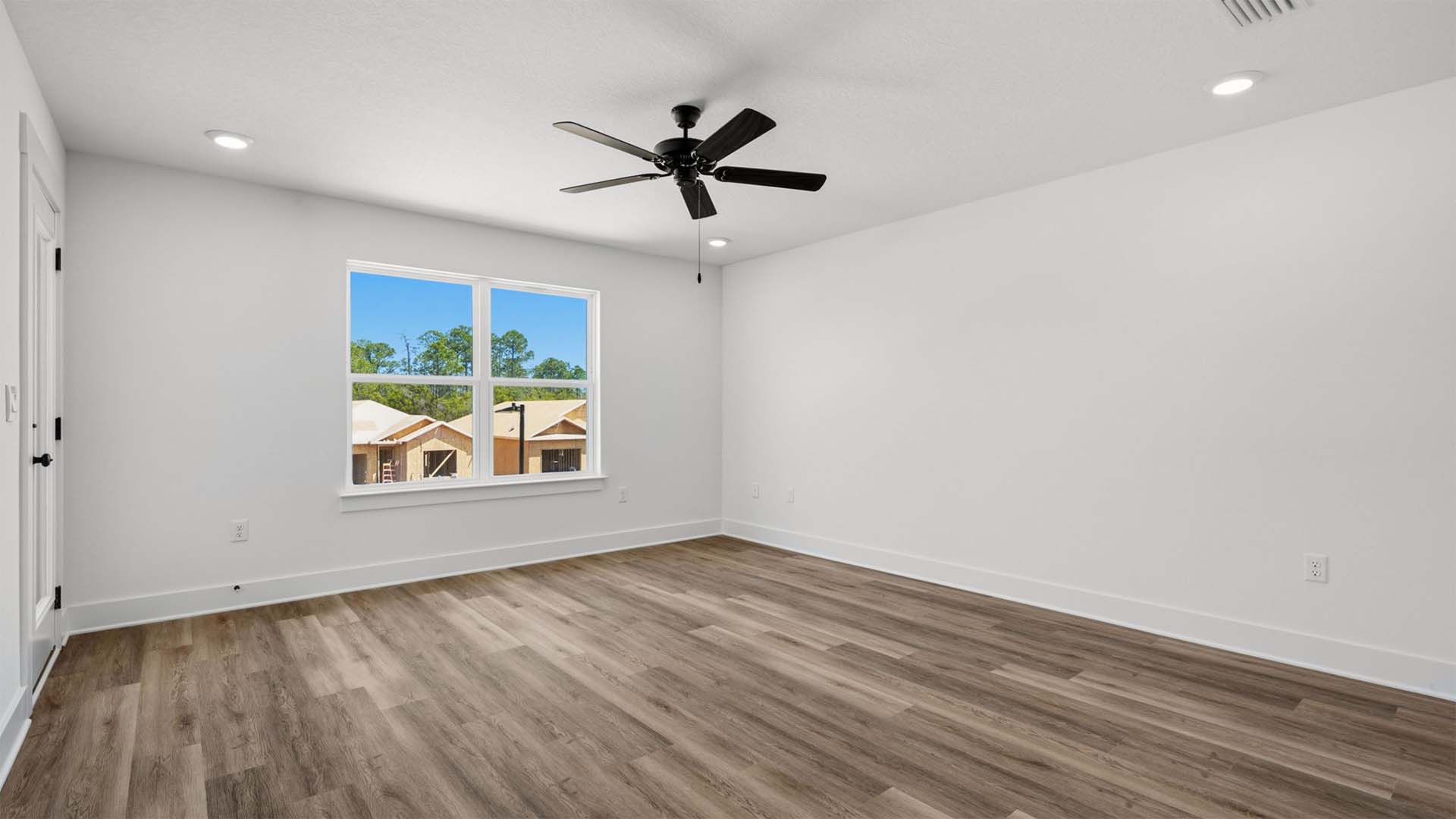 The primary bedroom has two closets