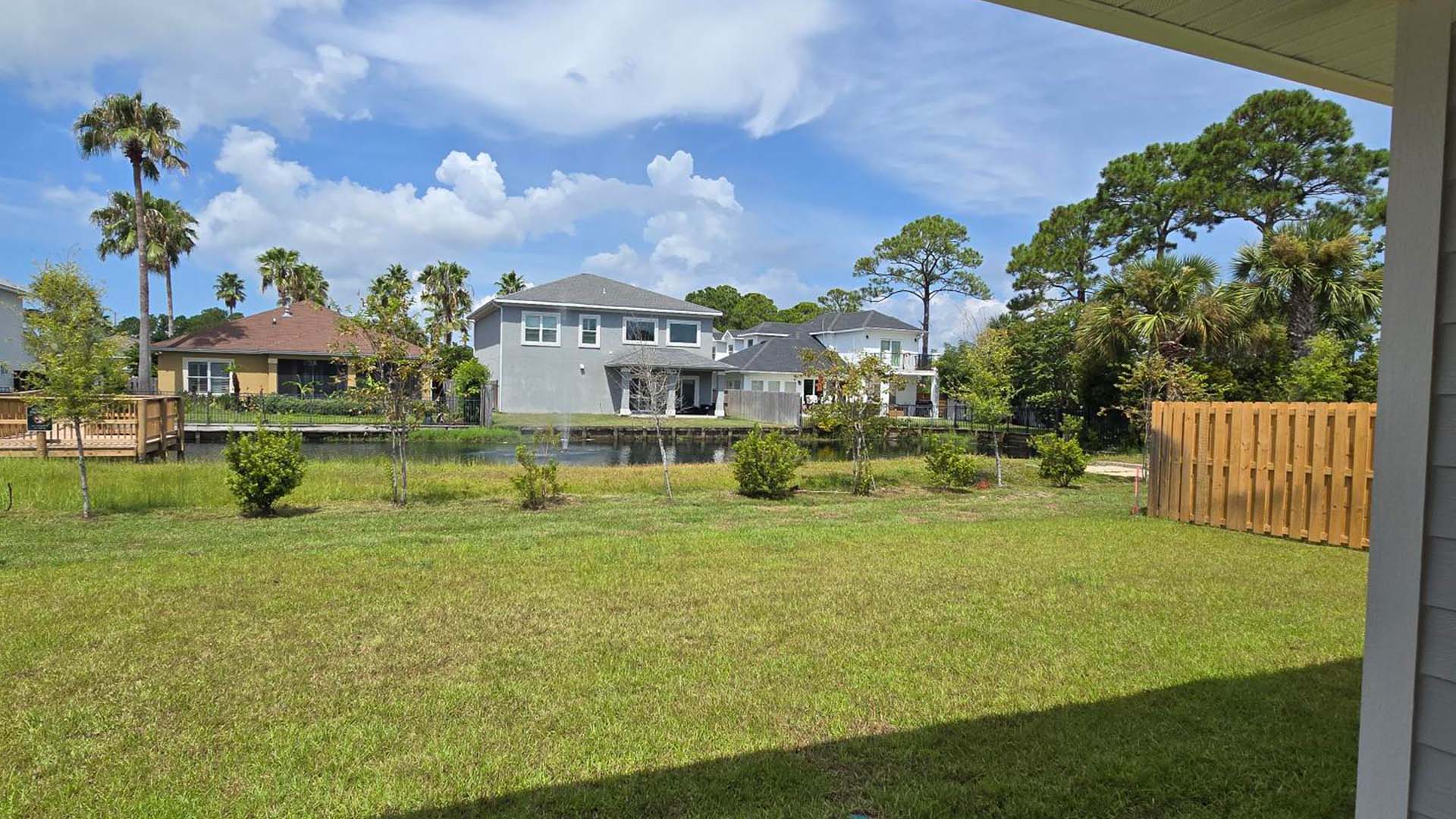 There is a pond view at the back of the home