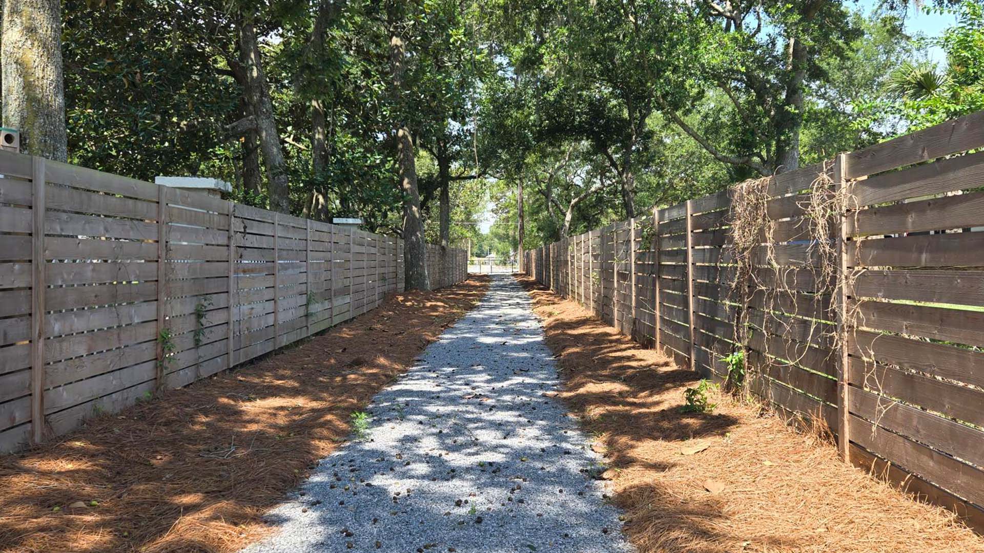 Gravel pathway leading back from the dock