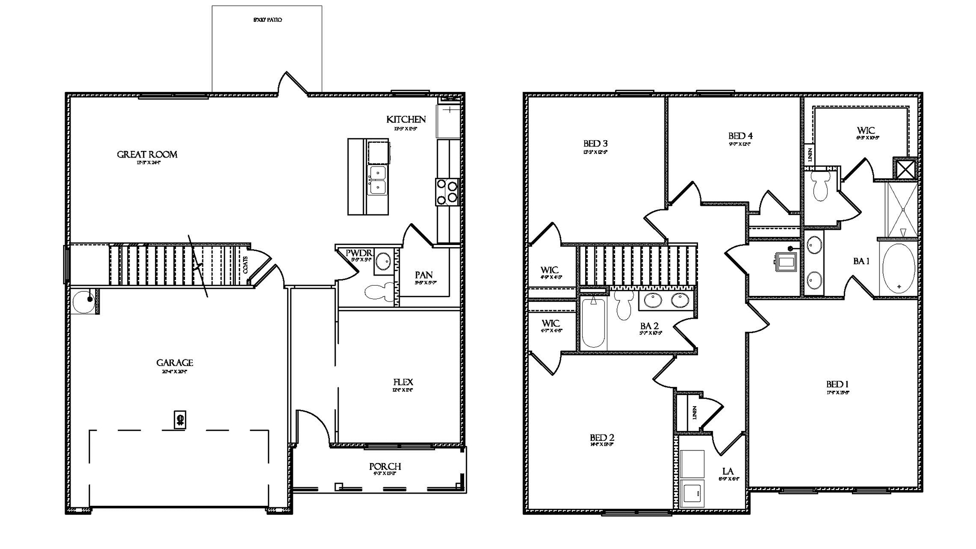 The Princeton floor plan showing two level. All bedrooms are on the second level