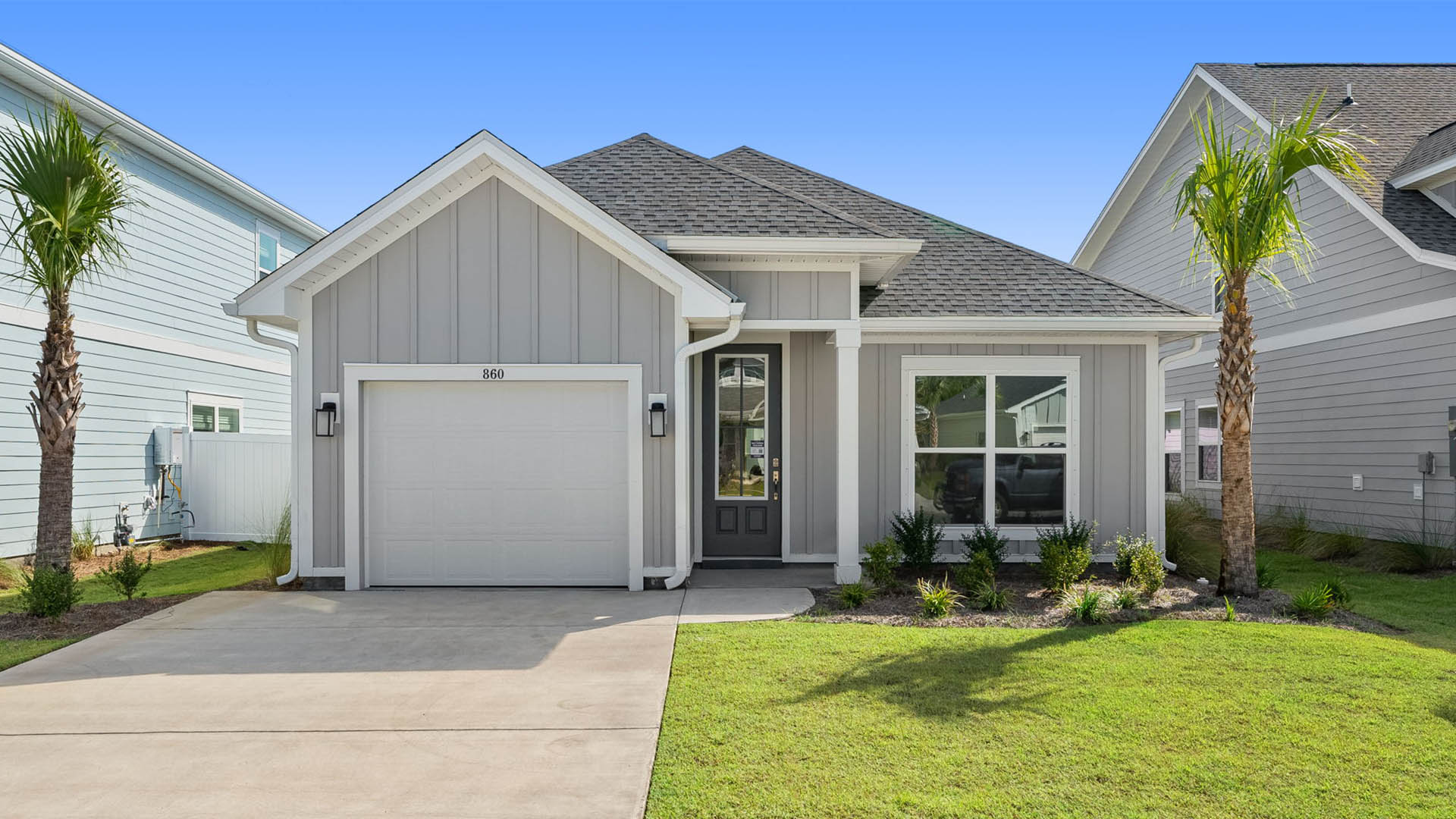 The Bluewater floor plan has three bedrooms and two full bathrooms with a single car garage