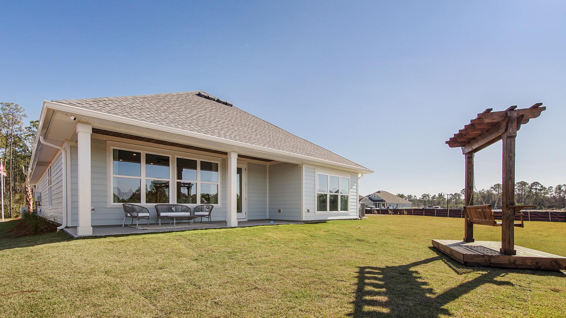 The Jubilee has a covered rear patio that serves as a great space to enjoy your morning coffee or dine al fresca.