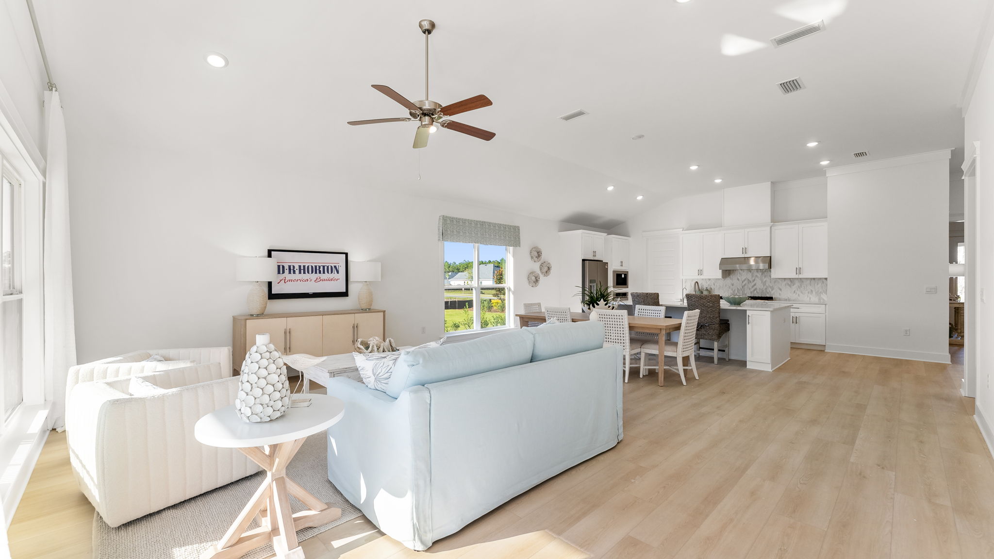 There is a covered back patio accessible from the living area