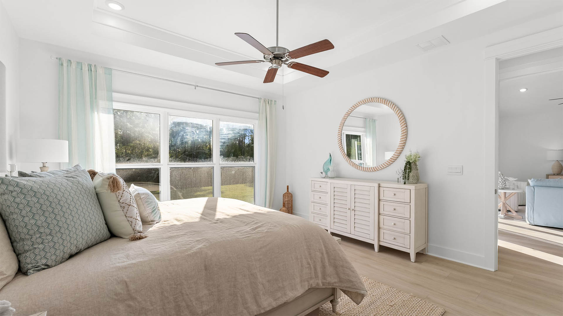 The primary bedroom has carpet