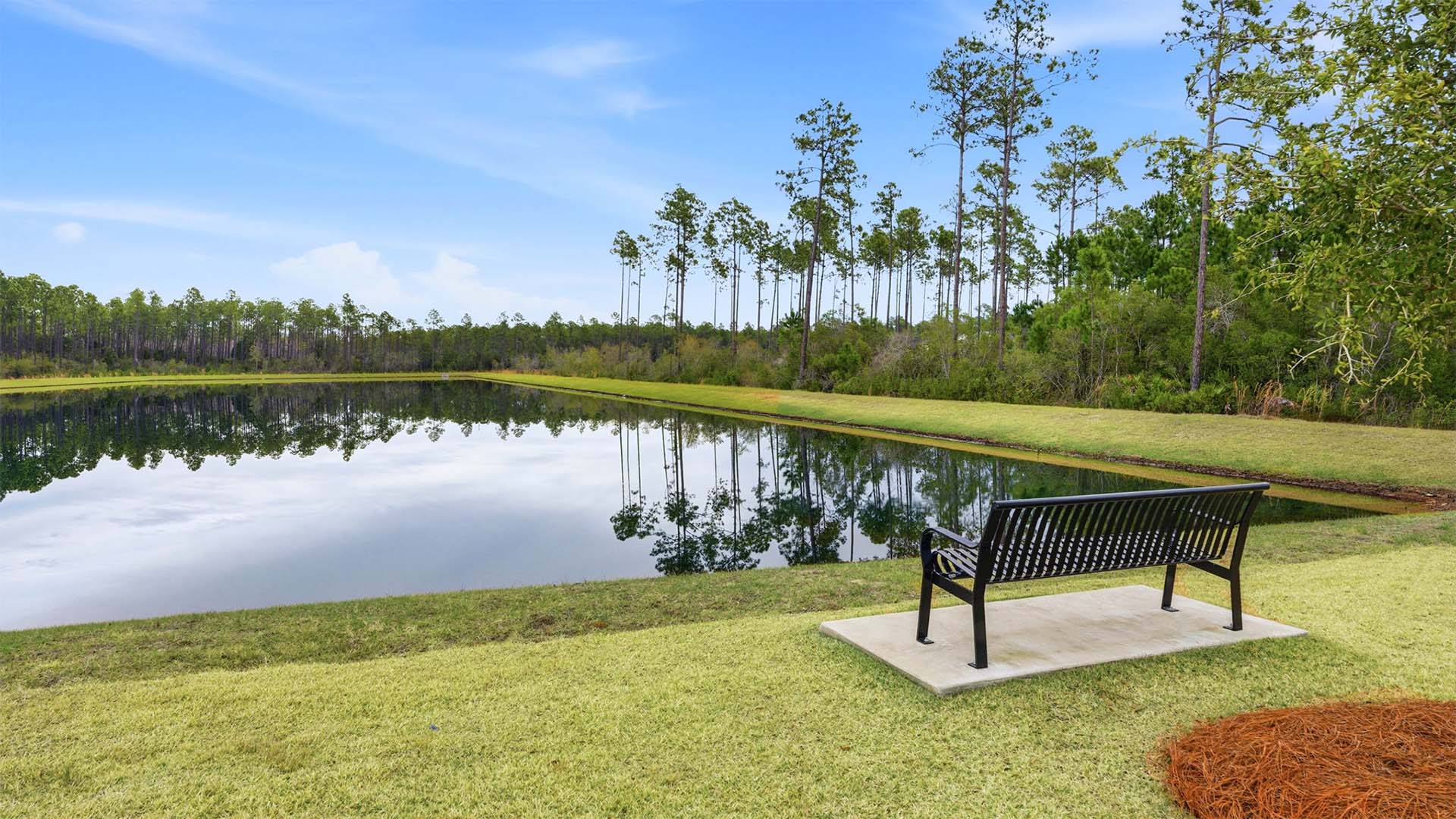 Image showing a bench overlooking a pond