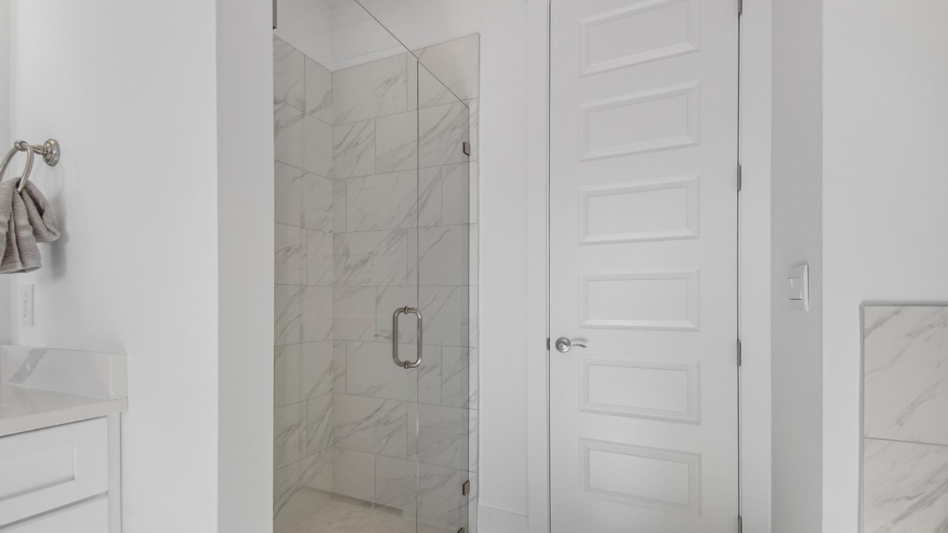 The separate shower is spacious