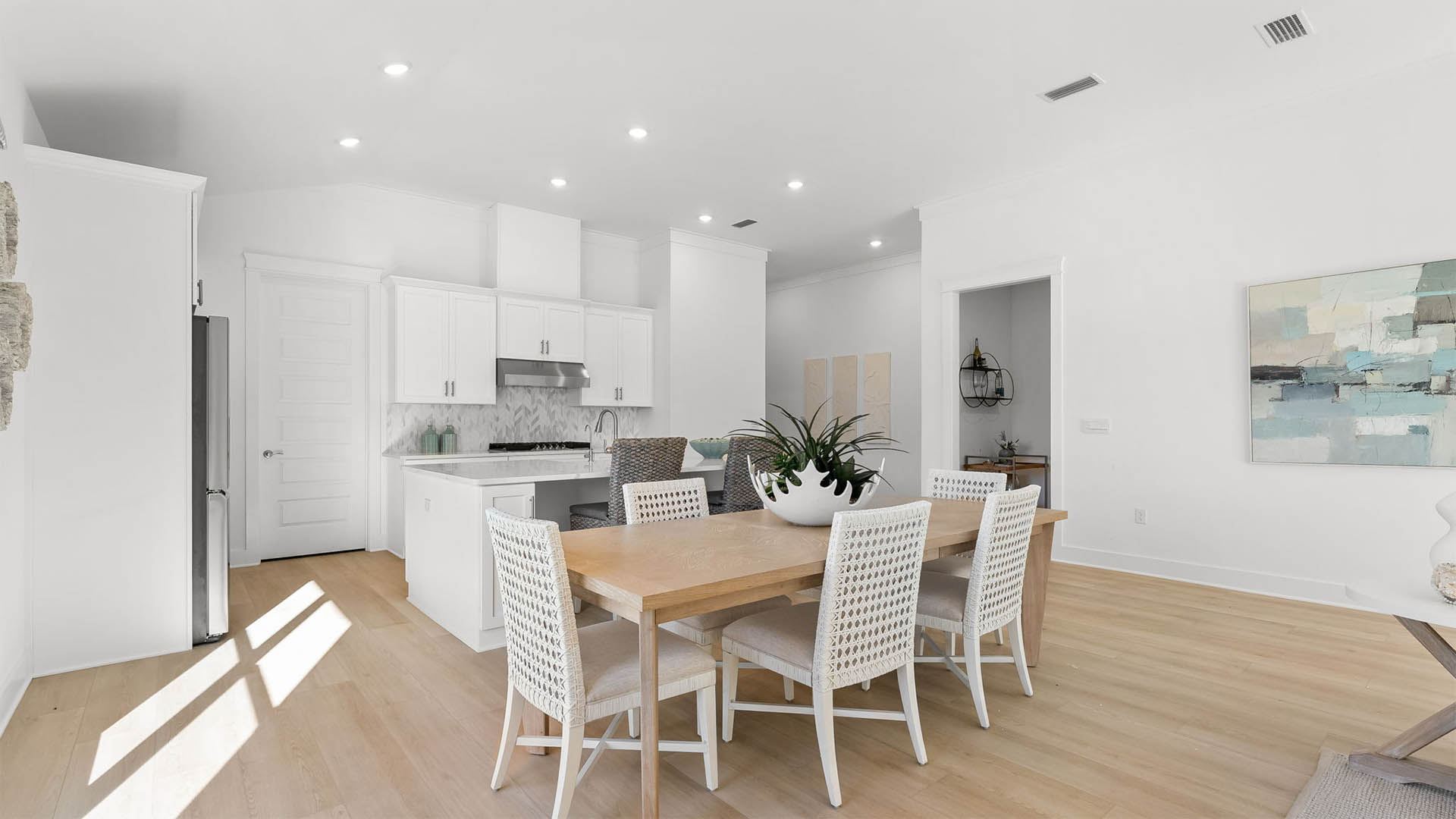 There is space near the kitchen for a casual dining area