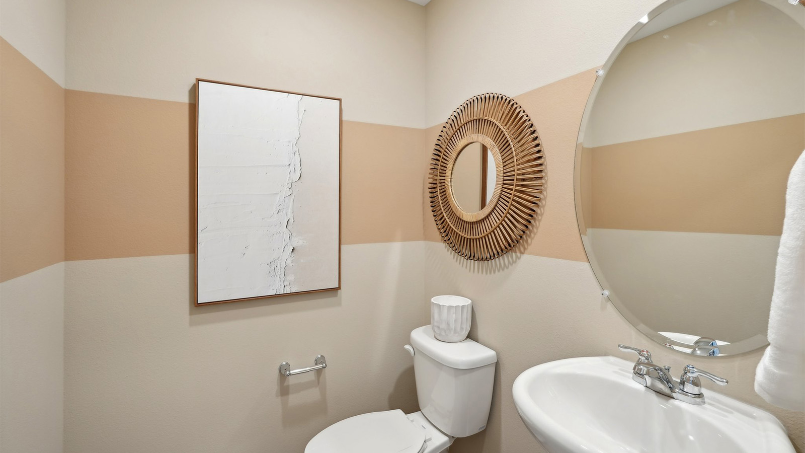 Powder bathroom with pedestal sink