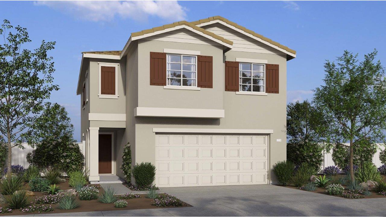 Two-story Traditional home with shutters and two car garage