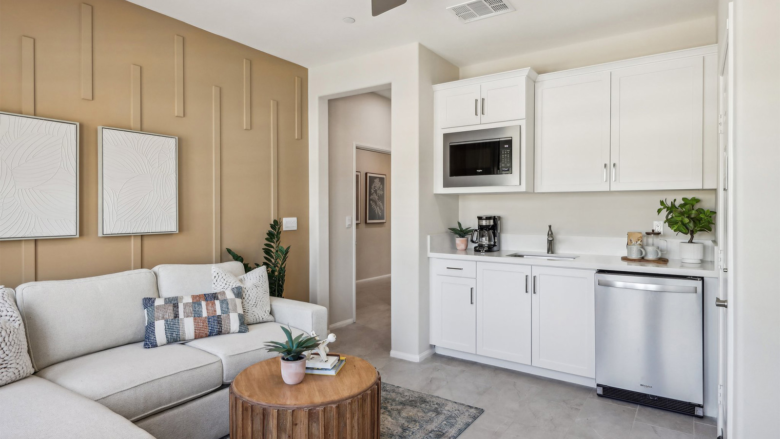 Multi-gen kitchenette with sink, microwave and mini refrigerator