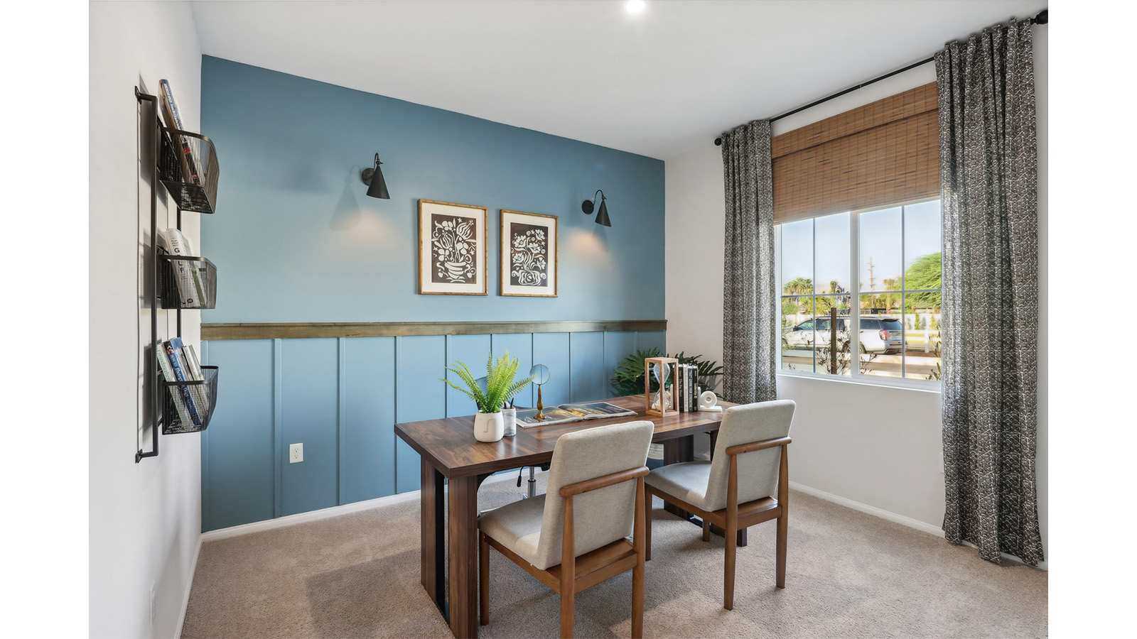 Downstairs office with carpet