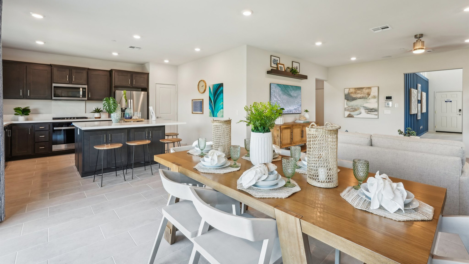 Open-concept great room and dining room
