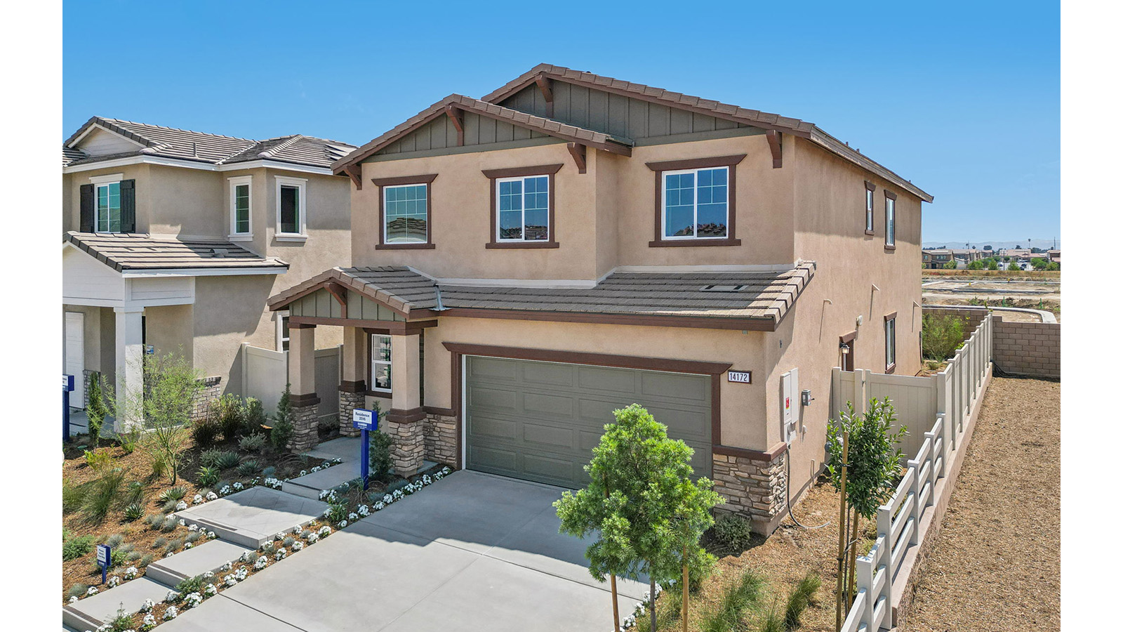 Two-story model home with two-car garage