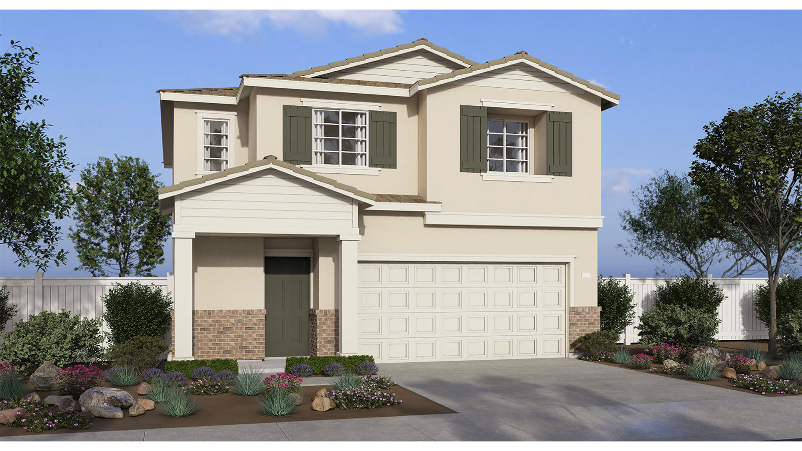 Two-story model home with two-car garage