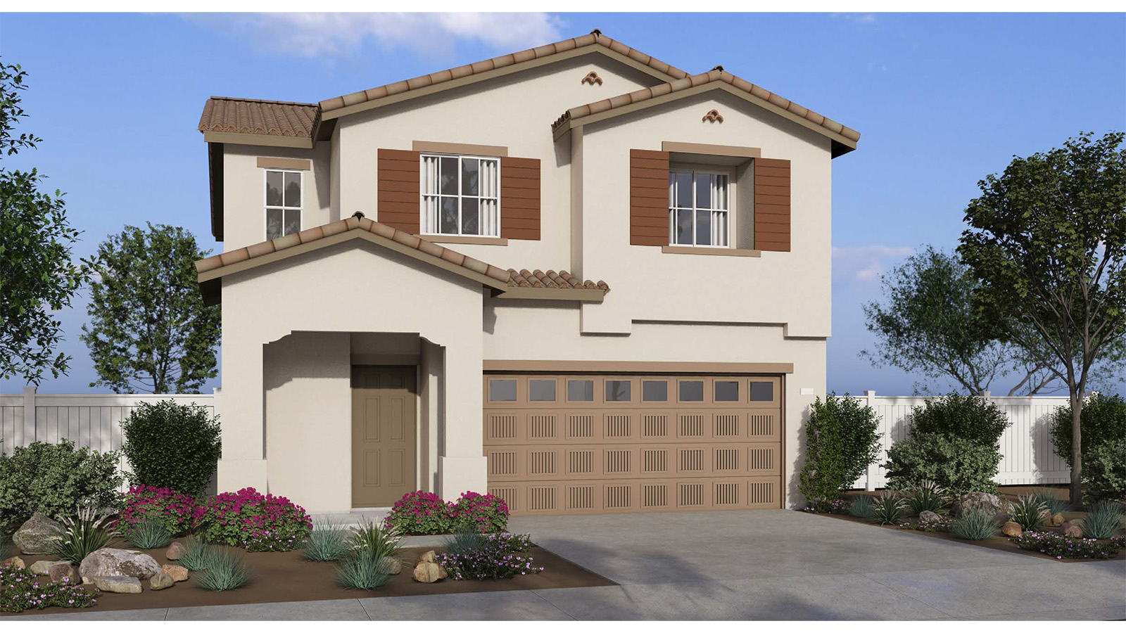 Two-story model home with two-car garage