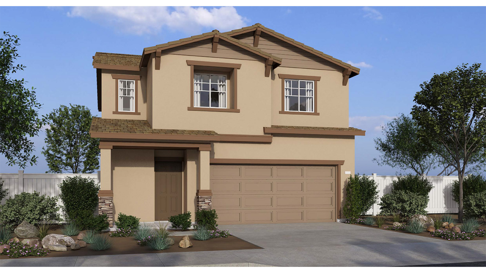 Two-story model home with two-car garage