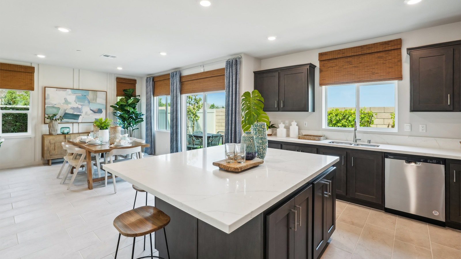 Kitchen peninsula with stainless steel appliances