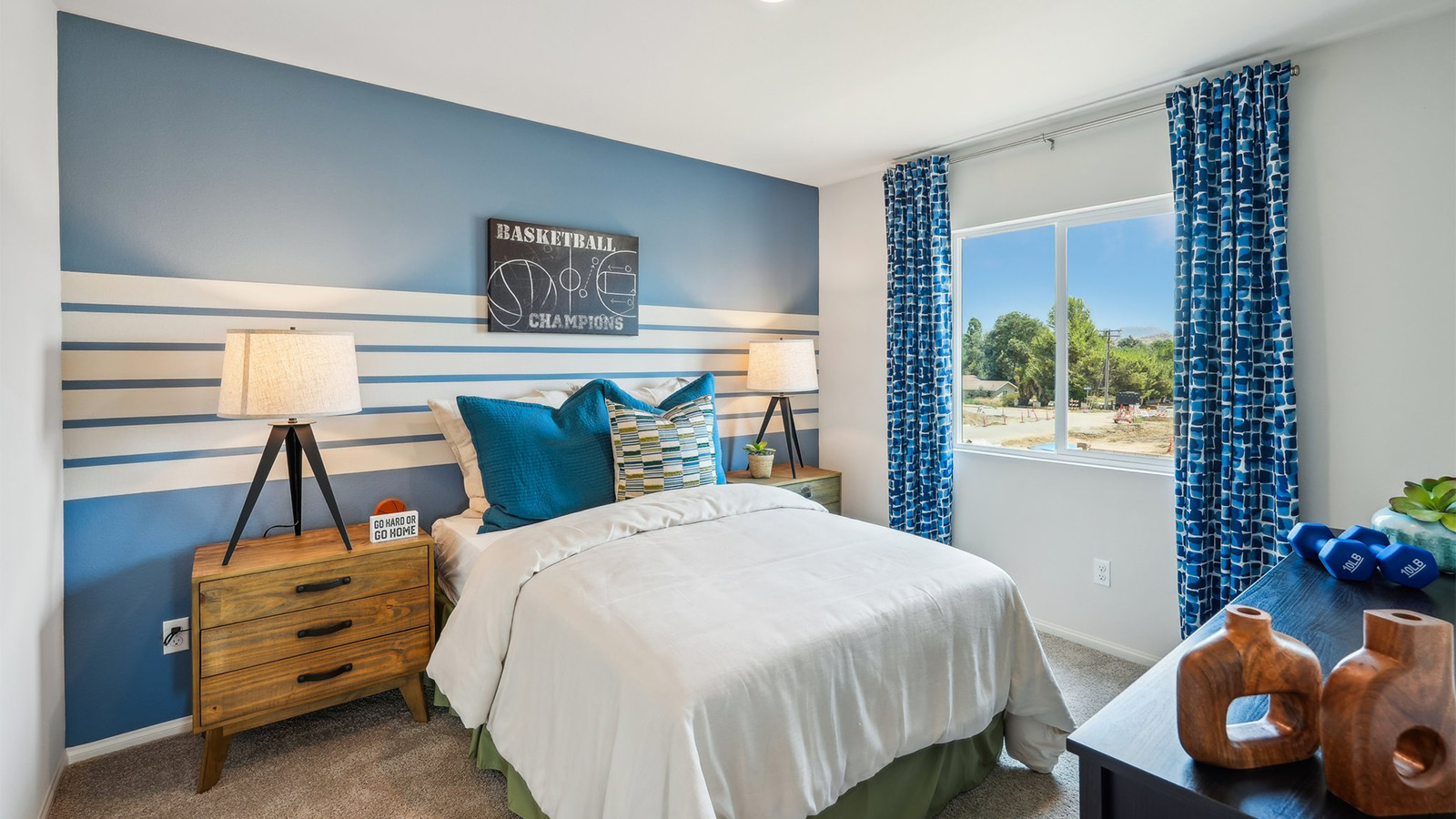Bedroom with plush carpet