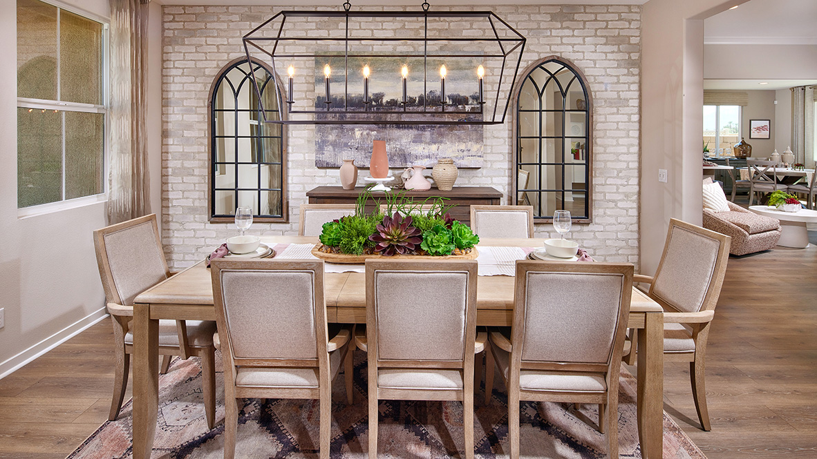 Open-concept dining room with laminate flooring