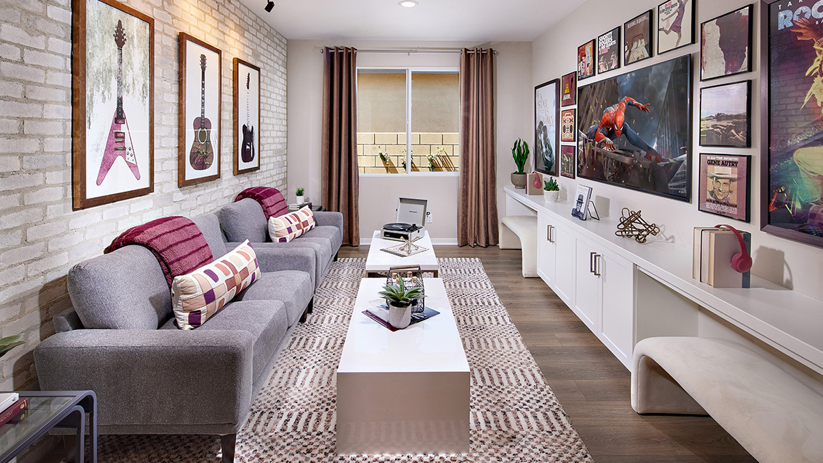 Den with laminate flooring