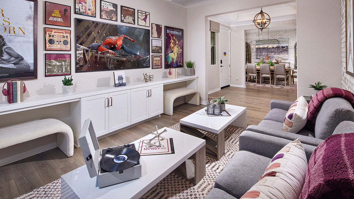 Den with laminate flooring