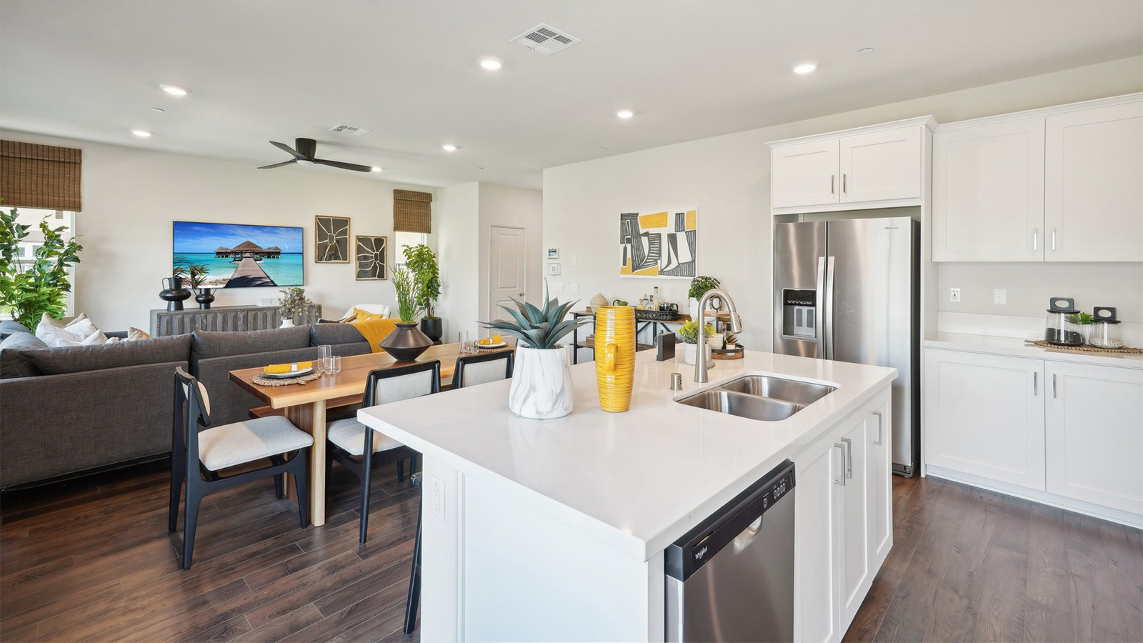open concept great room dining and kitchen