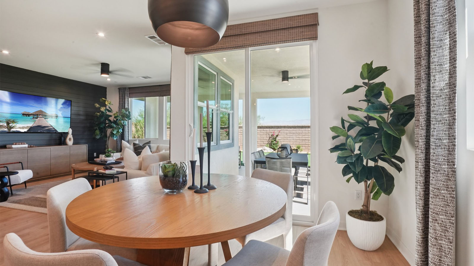 Dining area with slider leading to rear yard