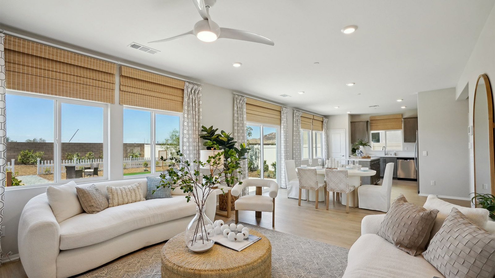 open concept great room kitchen and dining